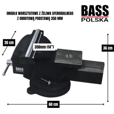 Лещата з високоміцного чавуну з поворотною основою 350 мм Bass Polska 9281