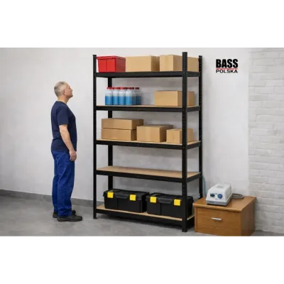Металевий стелаж 180×90×40 см, чорний Bass Polska BH 30602