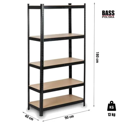 Металевий стелаж 180×90×40 см, чорний Bass Polska BH 30602